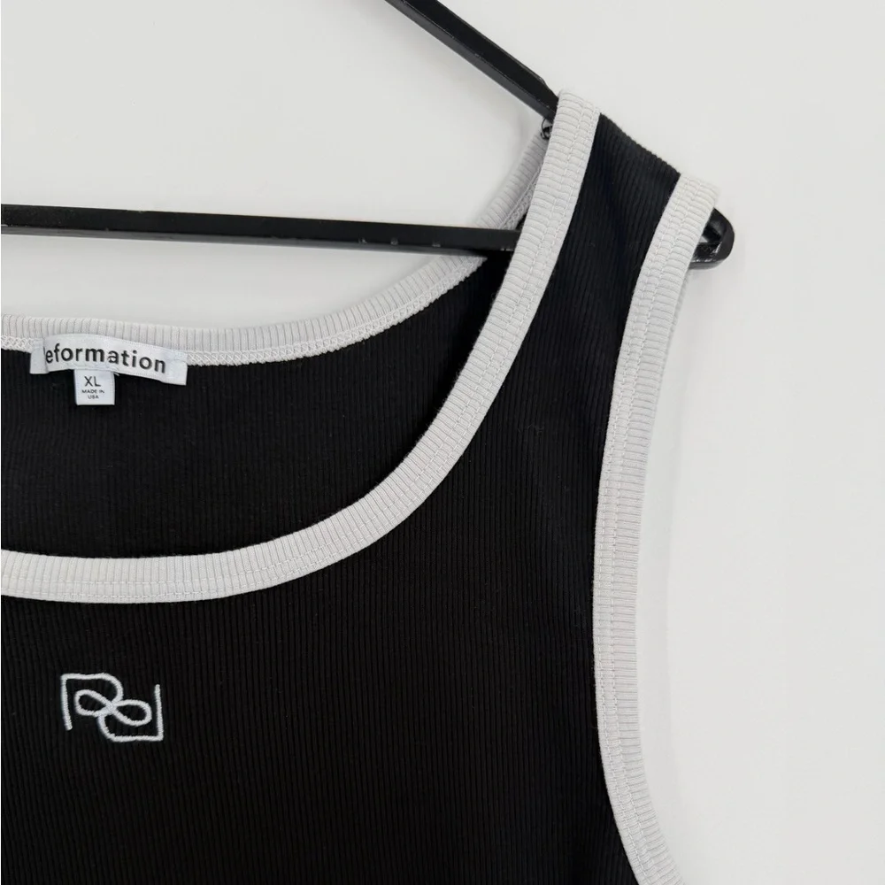 Reformation Erina Ribbed Knit Black White Logo Tank - Picture 3 of 5